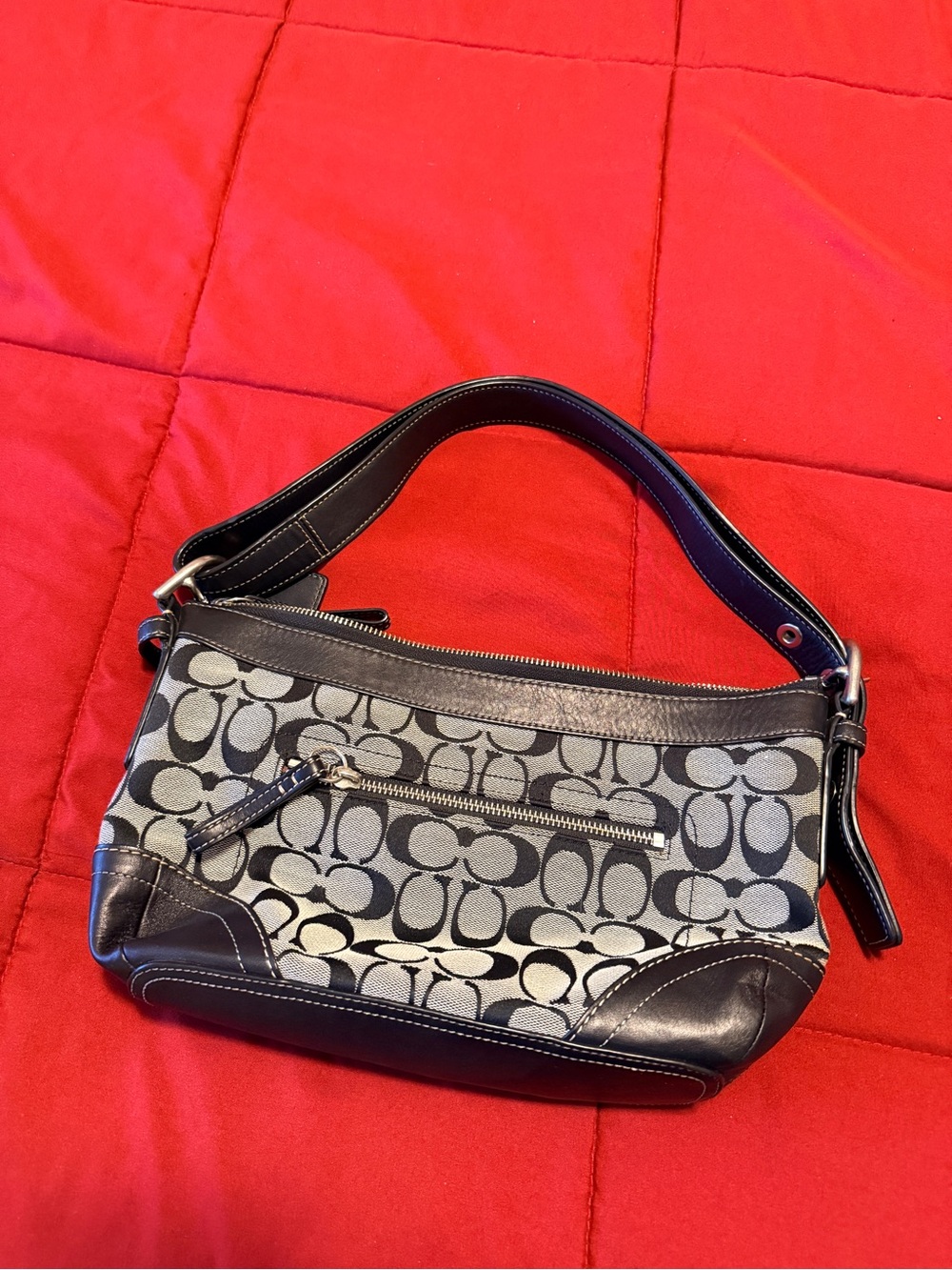 Coach Monogram Canvas Shoulder Bag in Black and Gray - Medium convertible - Picture 2 of 5